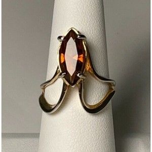 Vintage Signed 18K HGE ESPO Cocktail Ring Sz 7.25 Dark Topaz Marquis Cut Ring